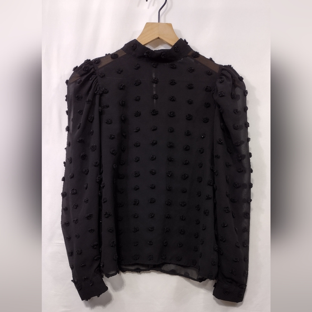 Zara Sheer Swiss Dot Blouse Women's S Black Retro Boho Y2K Fairy Grunge - Picture 2 of 9